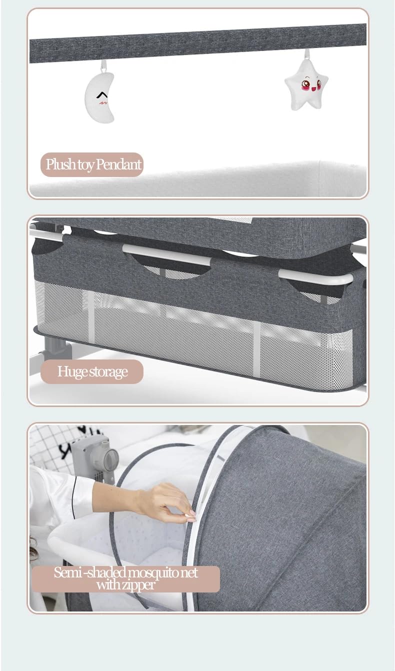 Moisés de noche para bebé, cuna portátil 4 en 1 con columpio automático, control remoto, altura ajustable, modos multiescena, temporizador de 8/15/30 minutos (beige)