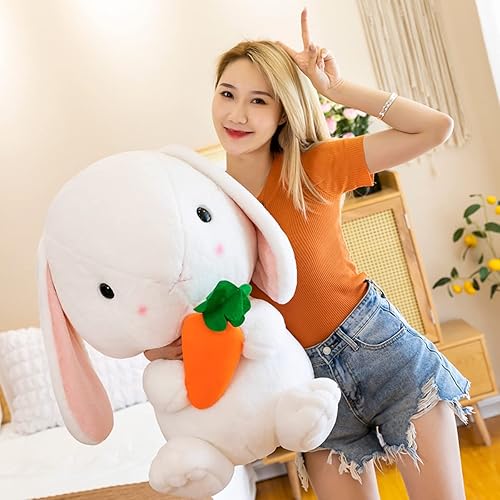 Miniatura 4 de MDXMY Peluche de conejo de Pascua con zanahoria de orejas largas de pie suave blanco B 86 pulgadas