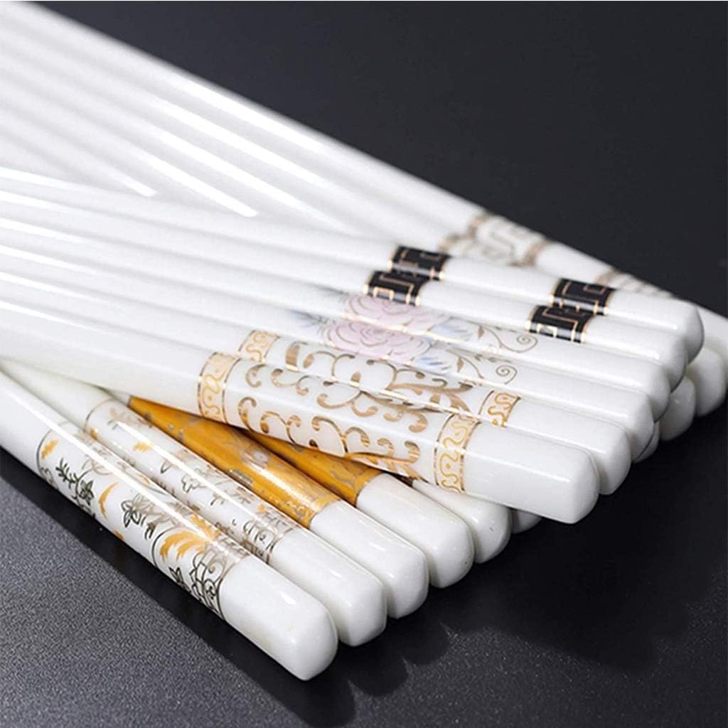 Baguettes lavables au Lave-Vaisselle, Lot de 5 Paires de Baguettes réutilisables en céramique, Coffret Cadeau de Baguettes en Porcelaine Blanche(10)