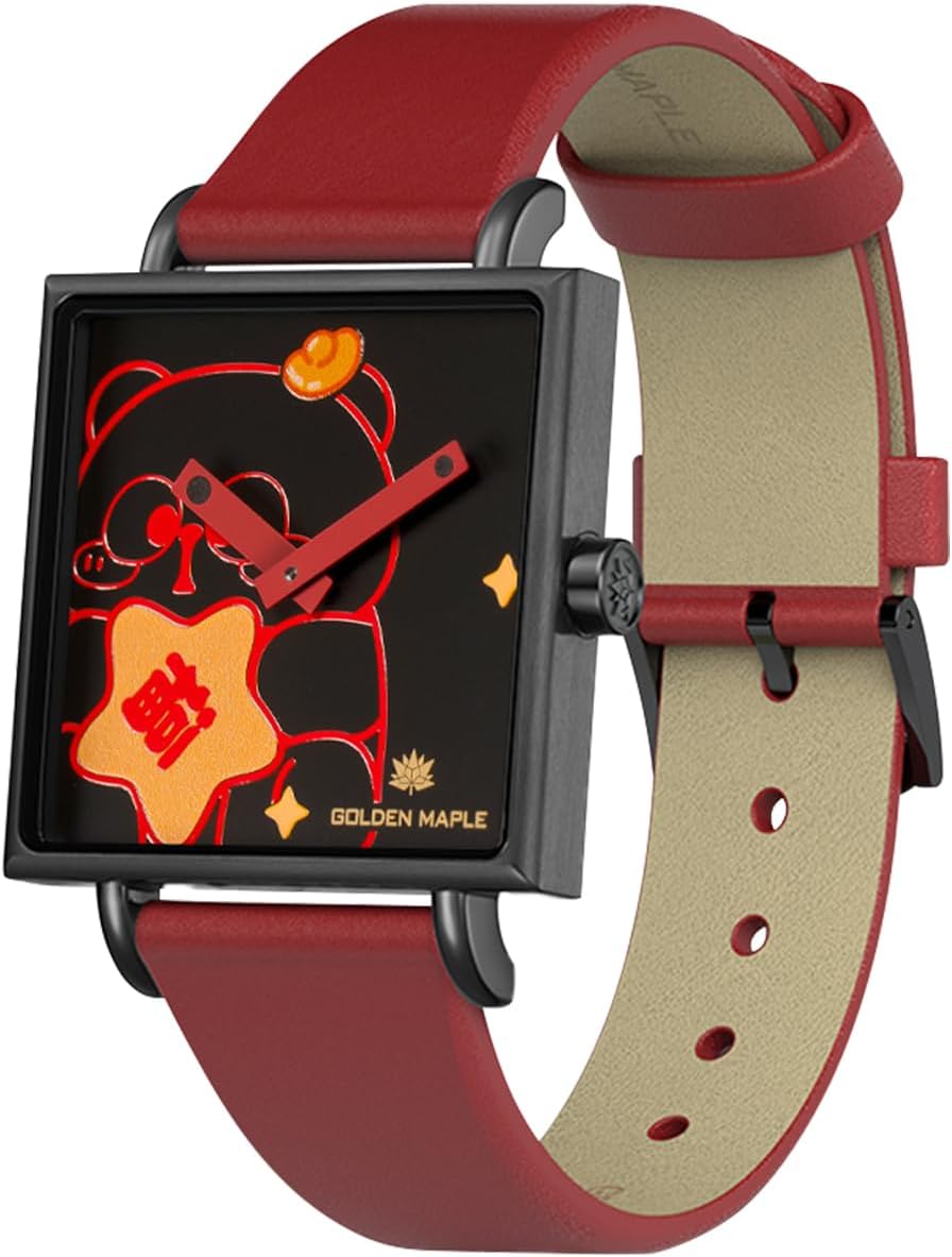 GOLDEN MAPLE Fancy Ladies Watch, Quartz Movement Watches for Women, Square Case with Leather Strap
