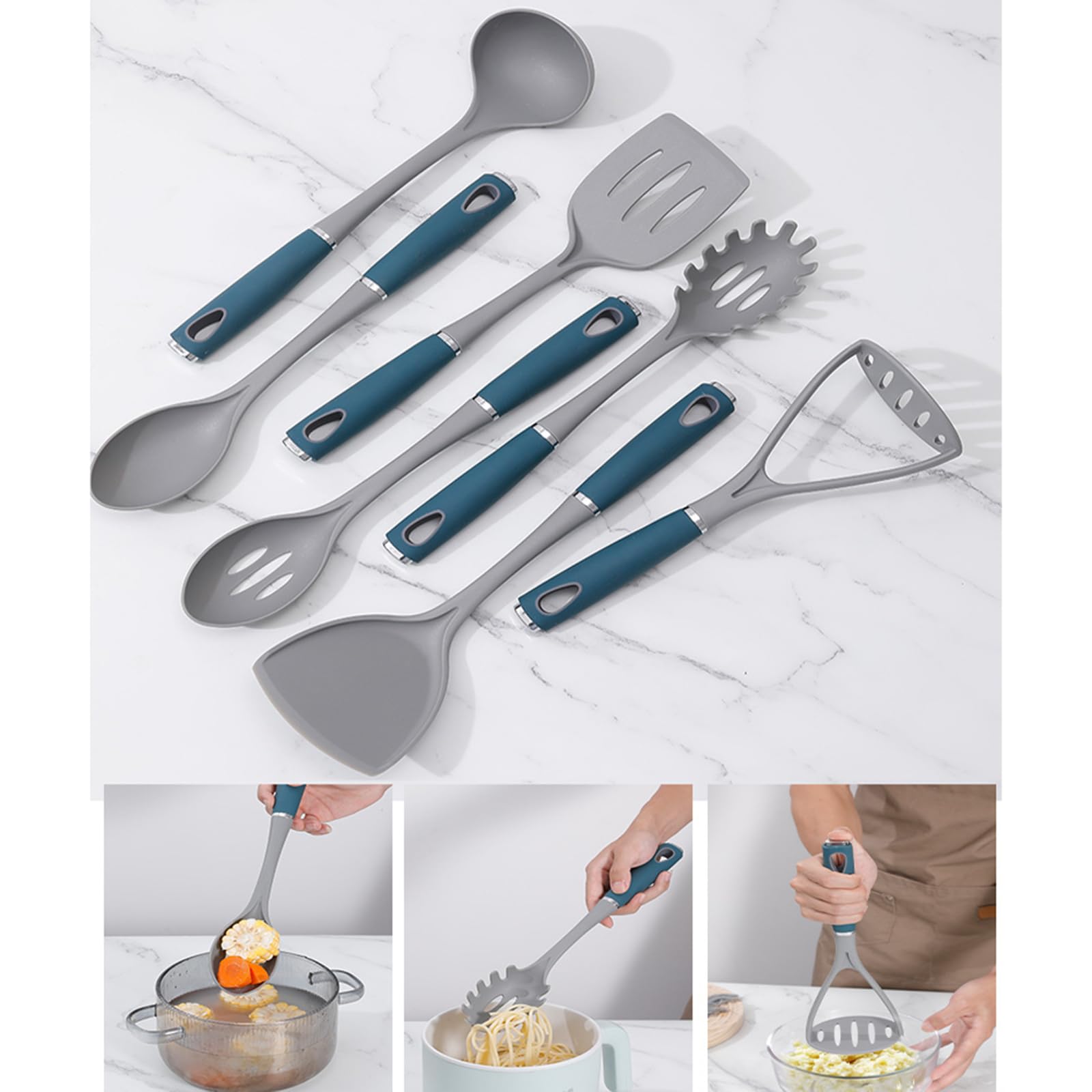 Nylon-Kochutensilien-Set, 8-teilig, BPA-frei, hitzebeständig, antihaftbeschichtet, inklusive Halter, spülmaschinenfeste Kochutensilien