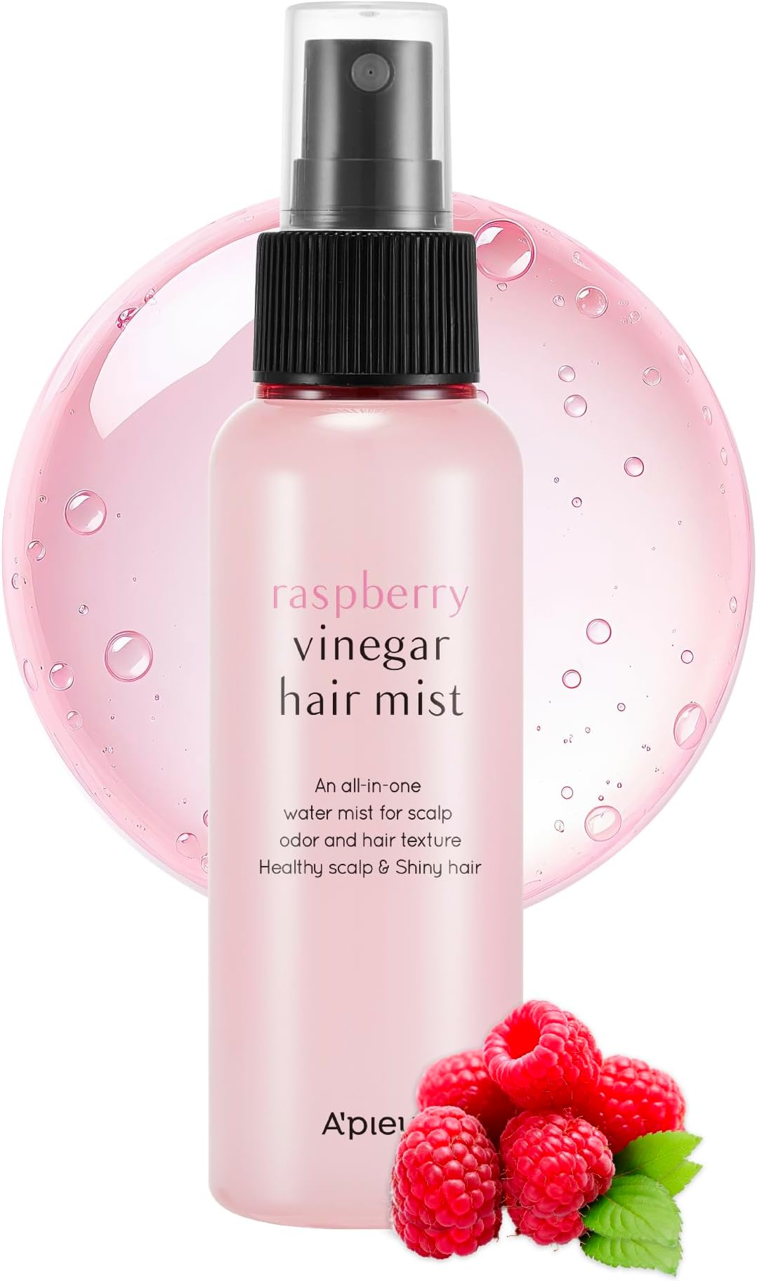 A'PIEU Raspberry Vinegar Hair Mist - Instant Hydration & Nourishing Spray for Smooth, Shiny, Frizz-Free Hair with Refreshing Floral Scent, Non-Sticky Finish. Korean Hair Care (3.55 fl oz)