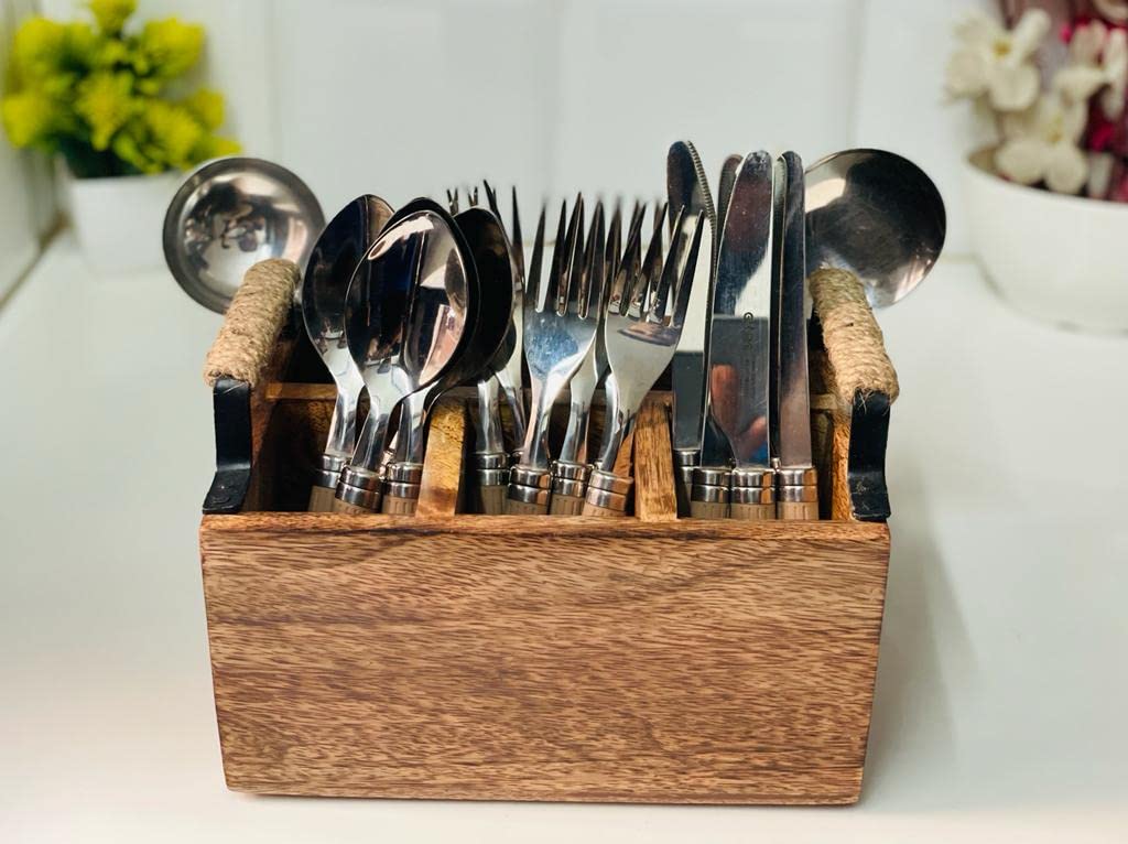 Spoon Stand Set - Wooden Cutlery Holder for Dining Table -5