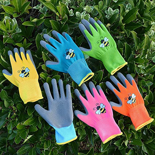Joottuan 6 Pairs Kids Gardening Gloves Yard Work Gloves Children Soft Safety Rubber Coated Gloves For Toddlers Youth Girls Boys Children (Small (Age 3-5)) #TOP4