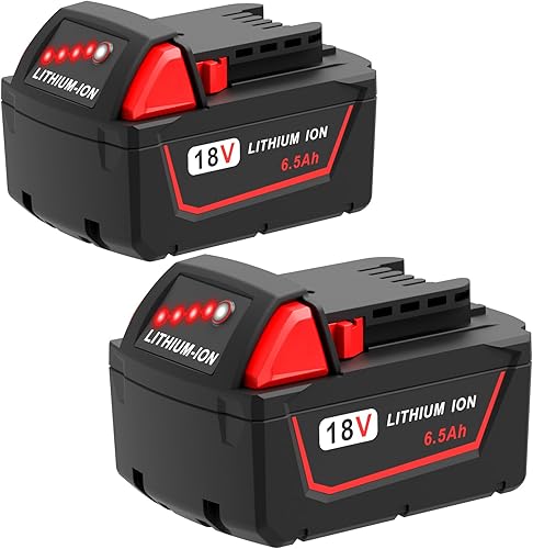 Paquete de 2 baterías de 6.5 Ah de 18 V de repuesto para batería Milwaukee M18 de iones de litio 48-11-1860 48-11-1850, compatible con cargador de