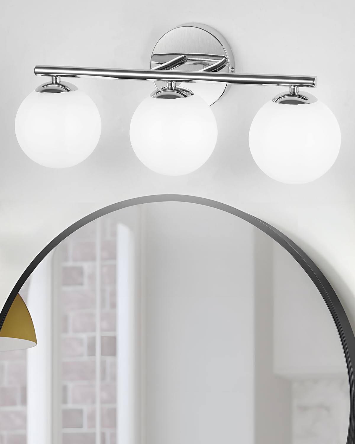Globe Bathroom Light Fixtures Chrome Vanity Light with Plastic Milk White Globe Shades 11.81 inch Wall Sconce Lighting Over Mirror, 3-Light Vanity Lights for Bathroom Hallway Living Room Chrome 18.11 inch