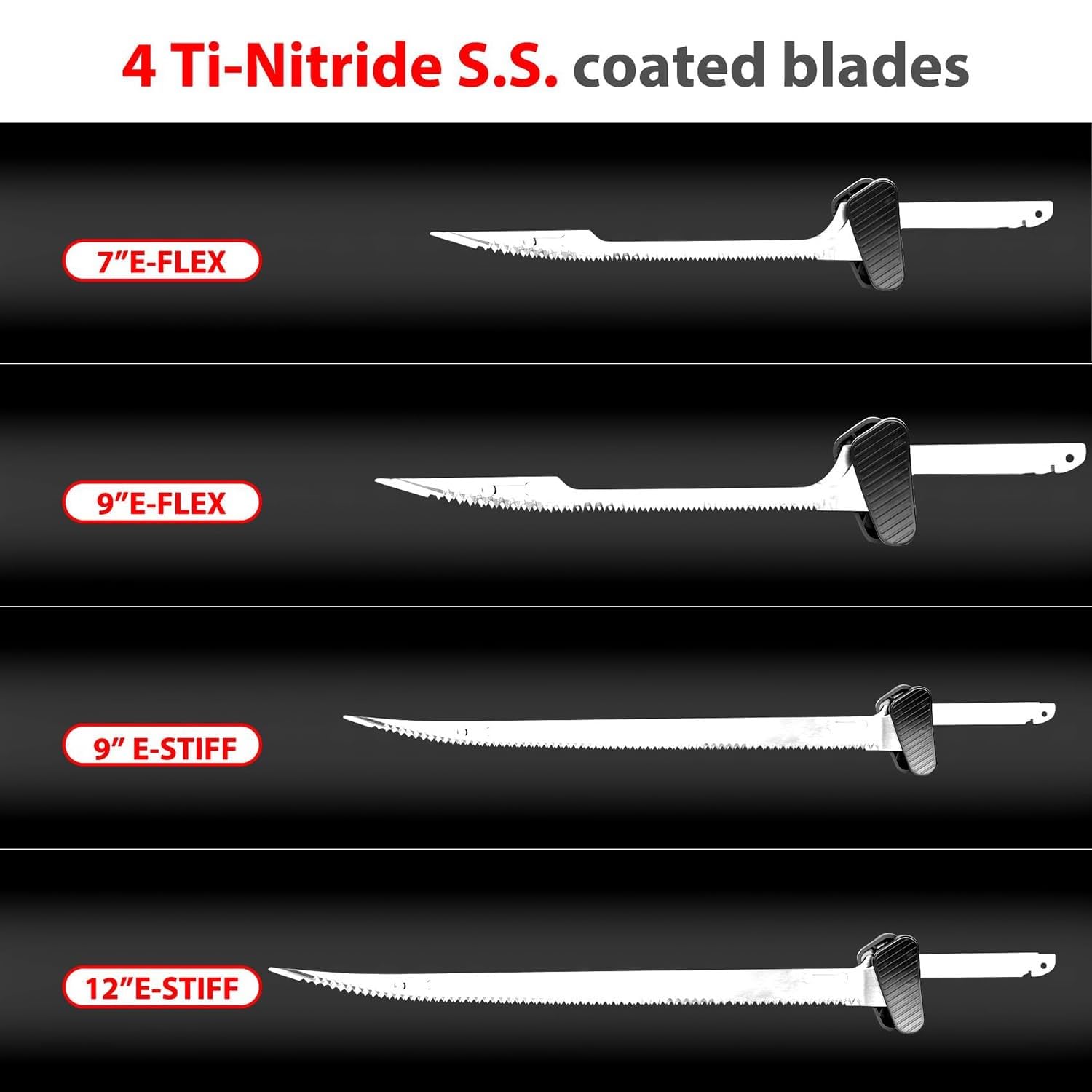 Cuchillo for filetear pescado inalámbrico, cuchillo for filetear eléctrico for pescado con 4 cuchillas alternativas antiadherentes recubiertas de nitruro de ti, cerradura segura, 2 baterías y bolso fo