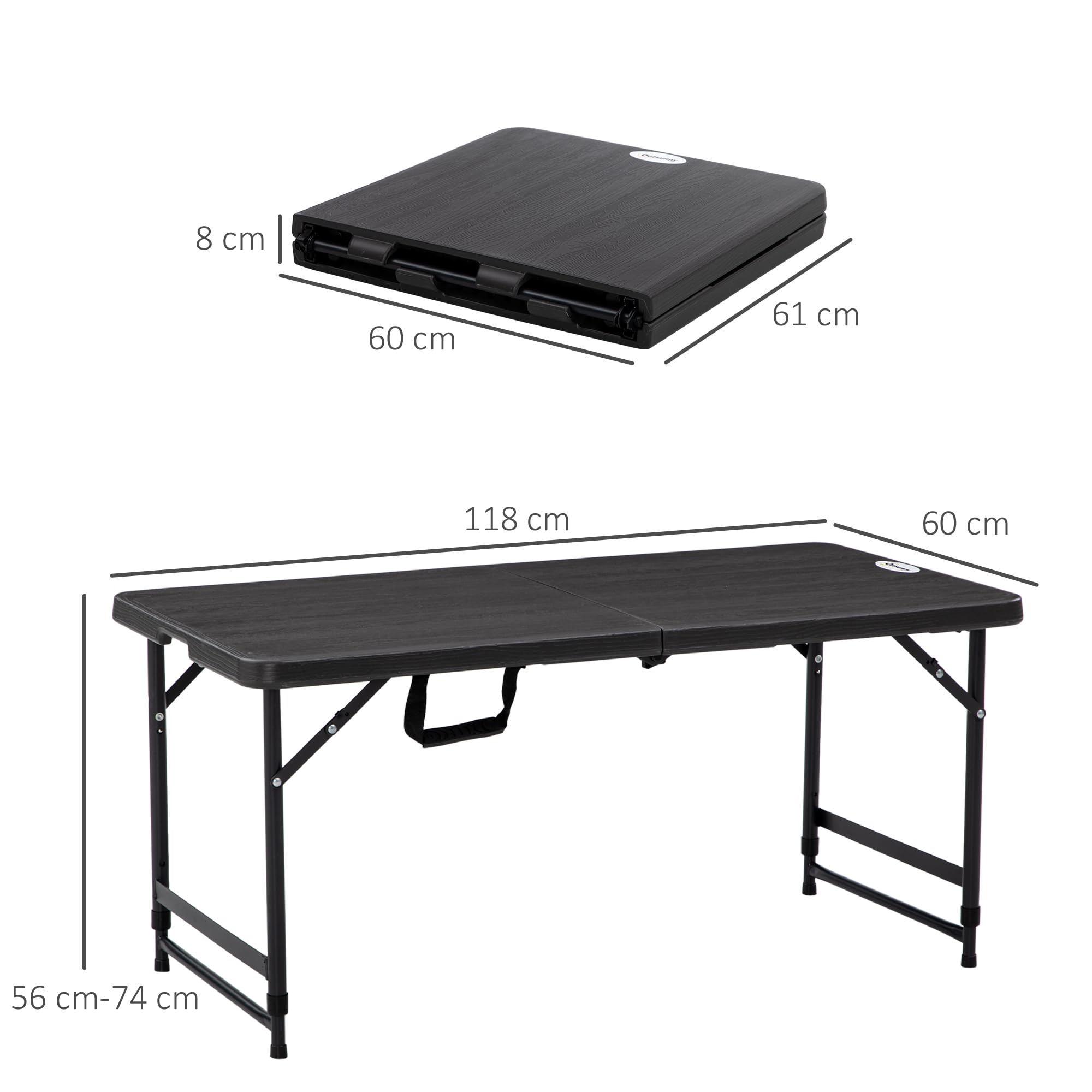 Outsunny Table de Jardin rectangulaire Pliable réglable en Hauteur 4 Personnes HDPE Acier 118x60x74 cm Gris