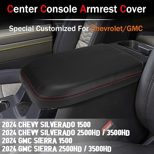Miniatura 2 de LEXLEY Funda protectora de cuero para reposabrazos de consola central para Chevy Silverado y GMC Sierra 2500HD 3500HD 2024, Silverado y Sierra 1500
