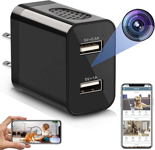 Miniatura 2 de LUOHE Paquete de 2 cámaras espía inalámbricas con WiFi oculta con visión remota, cámara oculta negra con vista superior y toma de pared blanca