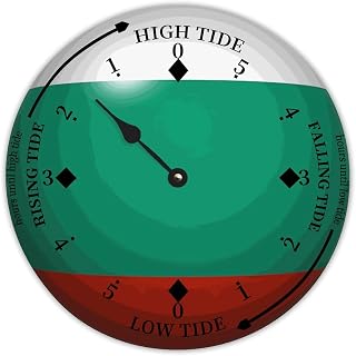 Rustic Wood Tide Clock Bulgaria Flags Ocean Time Wooden Clock Wood Moon Tidal Clock for Wall High and Low Tide Movement Clock for Seaside House Cottage Hotel Camping 12x12 in