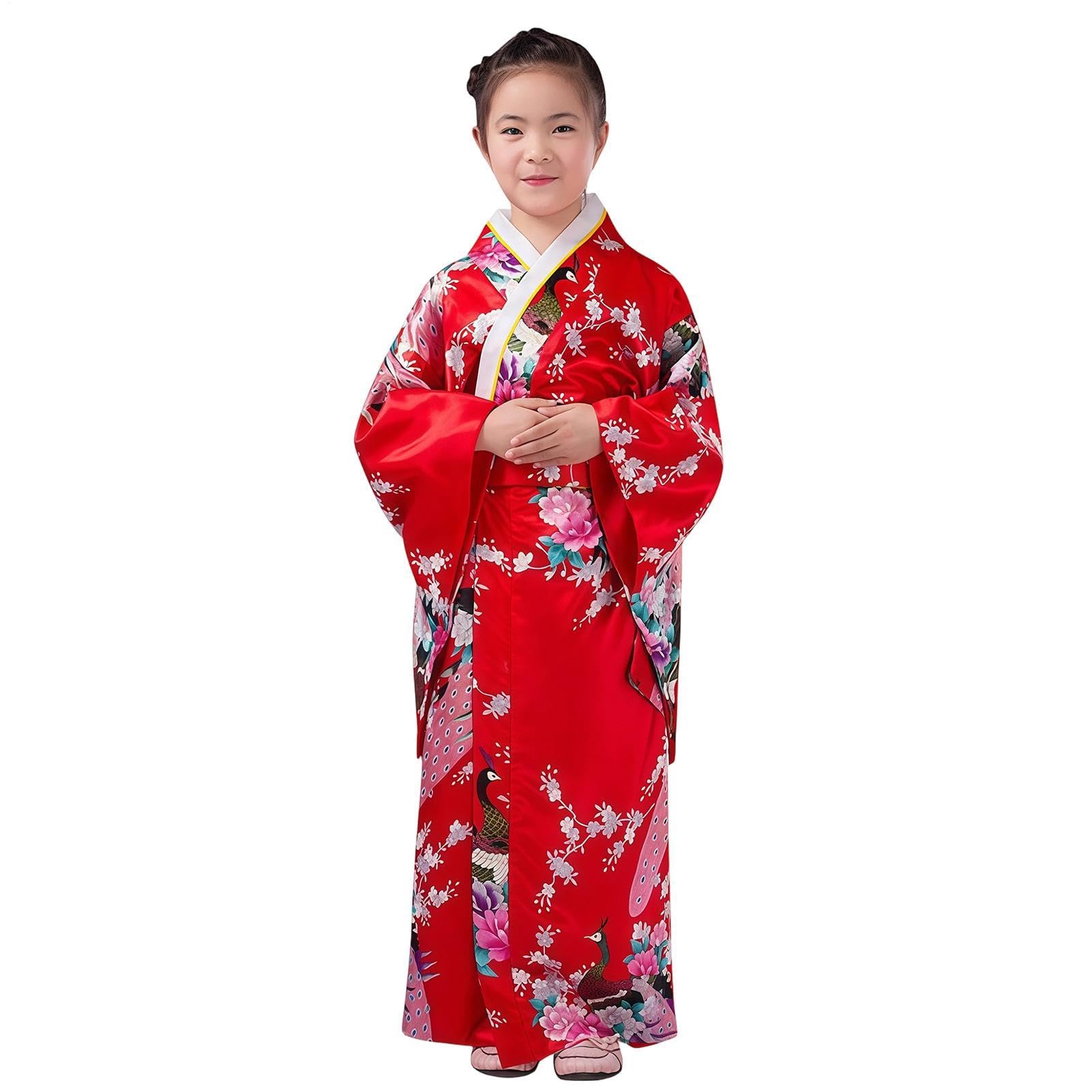 Yukata sukienka dziewczęca, tradycyjne kwiatowe nadruki, szlafrok - japoński kostium kimono dla dzieci w wieku 2-10 lat, urodziny, dramat, cosplay, wydarzenie, spotkanie