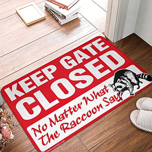 Mancave Accessories メンズ Keep Gate Closed Noter What The Raccoon Say Rug 滑り止めマットパッド&マット(サイズ:40X60CM)