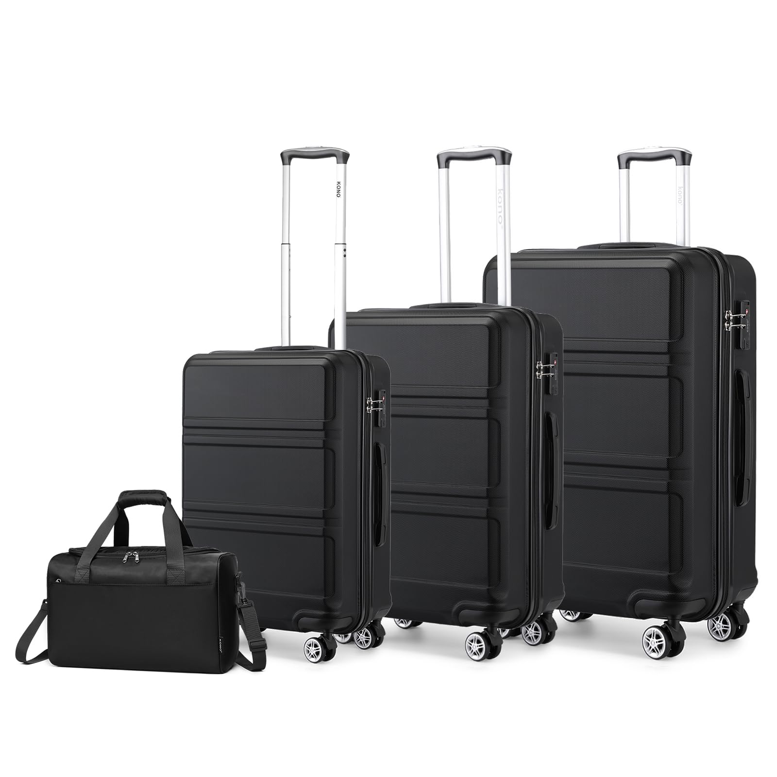 KONO Suitcase Trolley Hand Luggage Set 2/4 Piece Luggage Sets, black, 4-piece luggage sets
