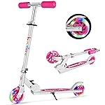 BELEEV V1 Kids Scooters for Girls, 2 Wheel Folding Kick Scooter with Light Up Wheels, 3 Adjustable Height, Lightweight Push Scooter with Kickstand for Children 3 to 12 Years Old (Pink)