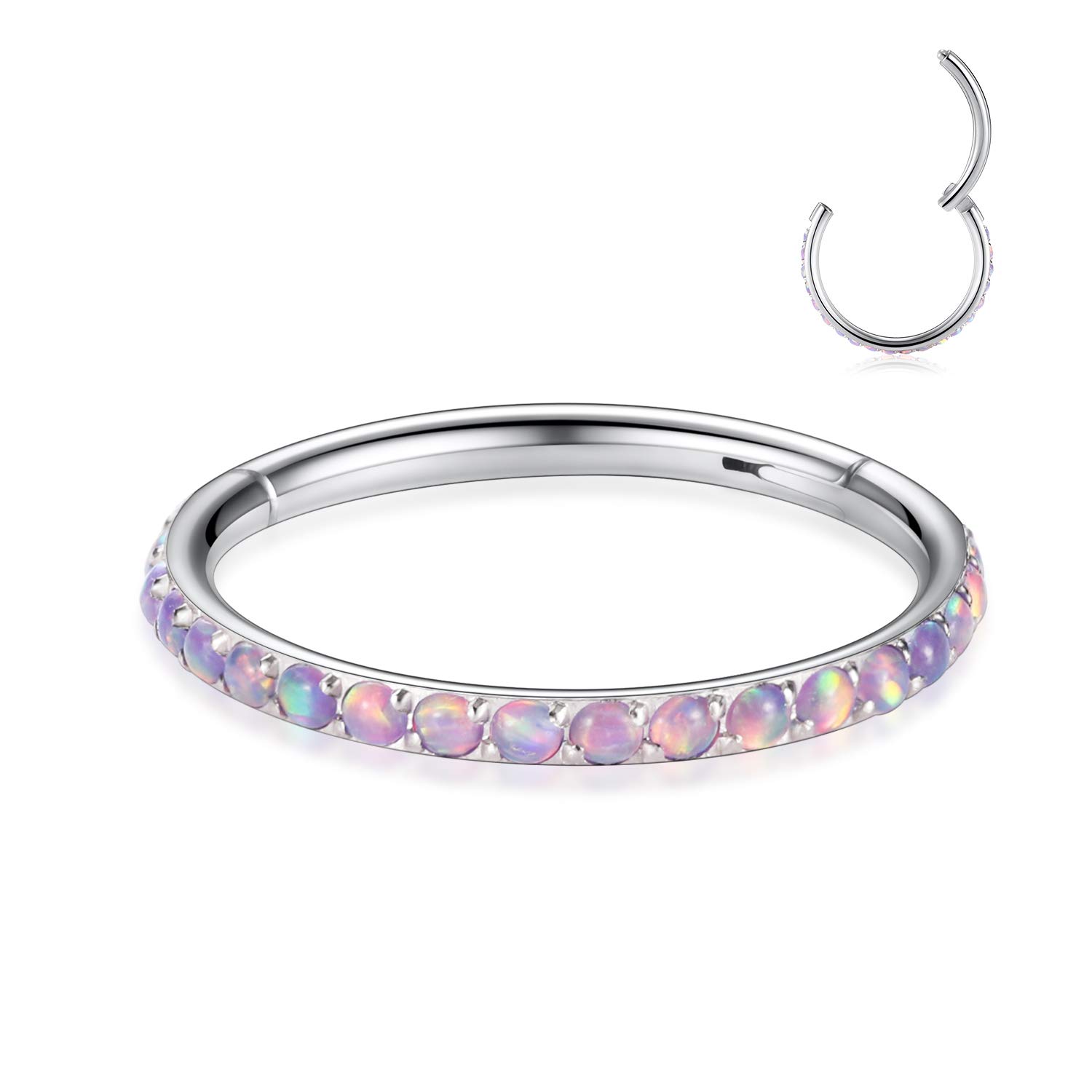 hengkaixuan CZ/Opal Nose Rings Conch Jewellery Septum Clicker 316L Surgical Steel Segment Ring Helix Cartilage Earrings Hoop Daith Tragus Rook Piercing Jewellery — view 9