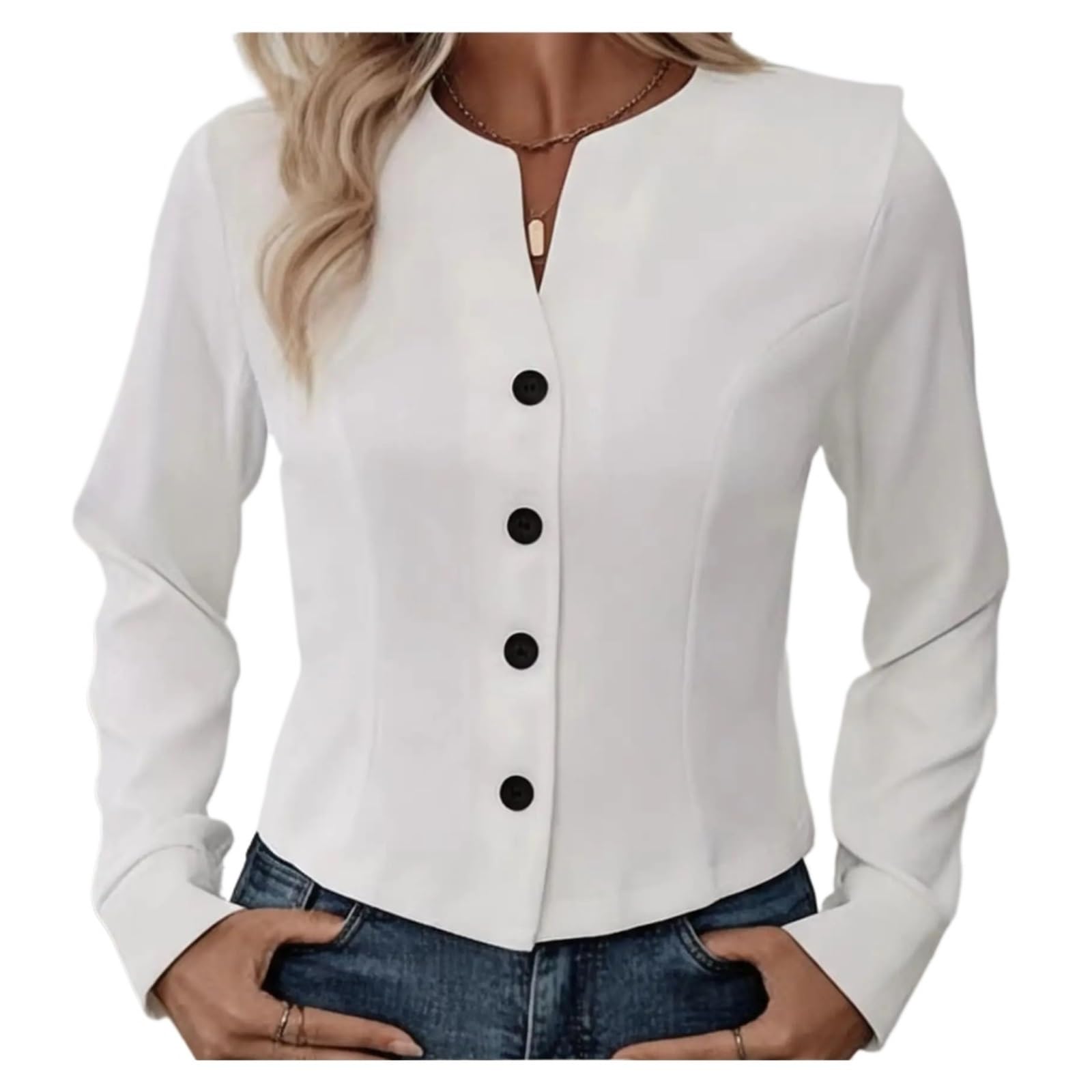 Blusas Mujer Verano Blusa De Manga Larga Entallada con Cuello En V Blanca
