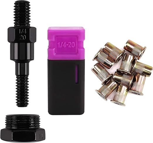 Rivet Nut Tool Mandrel 1/4-20 and 10 Rivet Nuts, Rivet Tool Set Spare Part, Nutsert Tool Accessories Set Compatible with RZX/Astro Riveters
