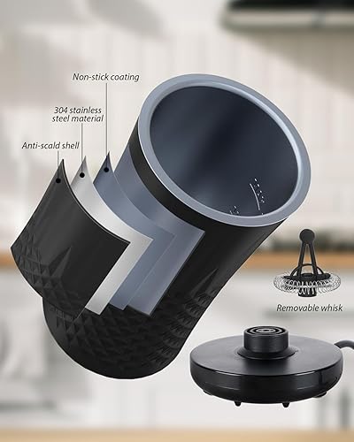Miniatura 5 de Espumador de leche, espumador de leche eléctrico y vaporizador, espumador 4 en 1 para café, máquina automática de espuma fría y caliente, calentador