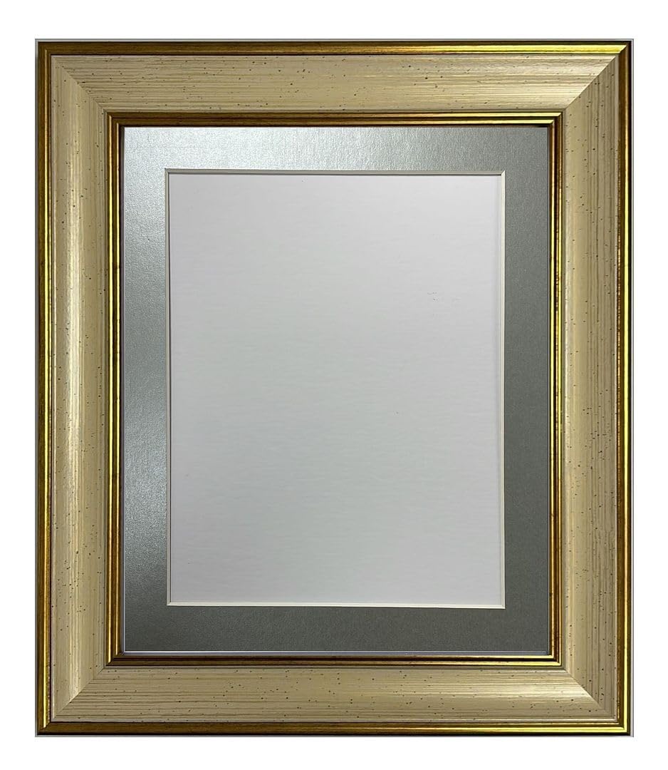 FRAMES BY POST Scandi Cream & Gold Picture Photo Frame with Silver Mount 10 x 10 Image Size 8 x 8