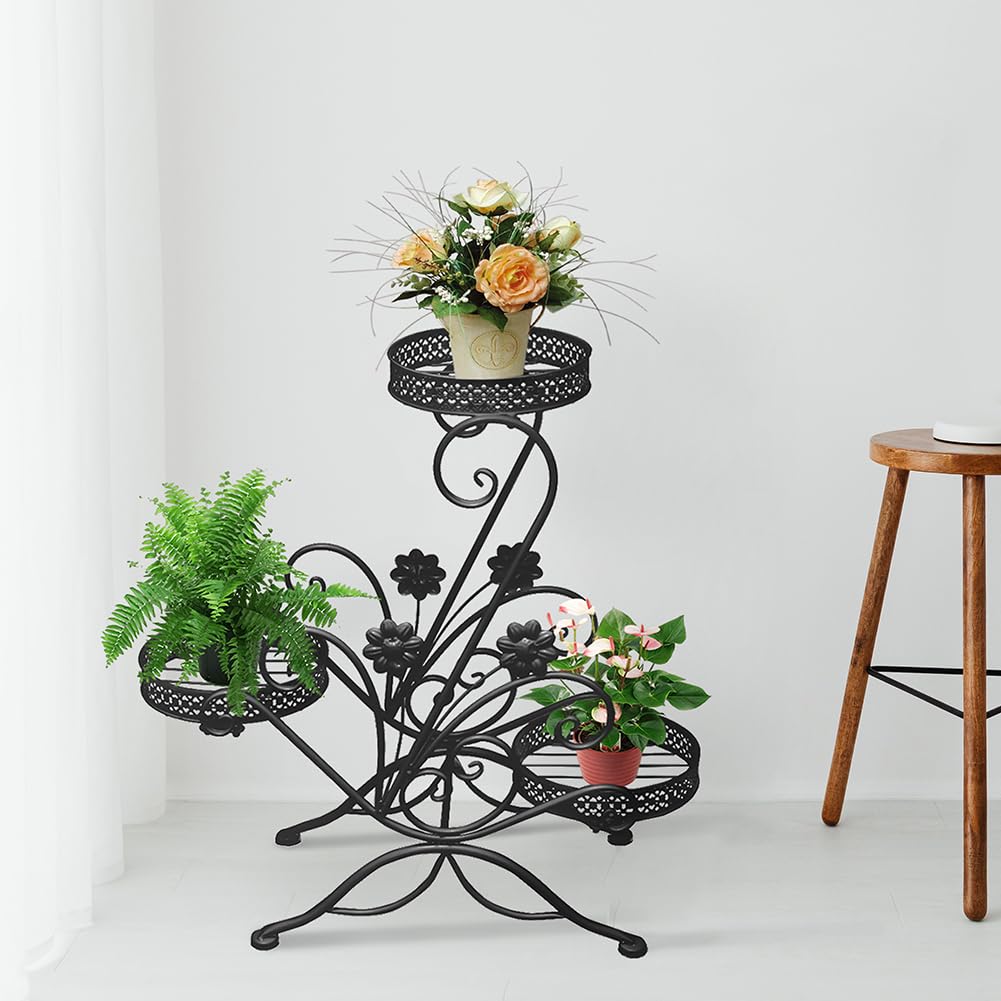 Supporto per Piante in Metallo,3 Livelli Supporto per Vaso,Scaffale per fiori,scaffale portavasi,stand per piante in ferro,supporto piante,Porta Piante per Interni,Esterni,Balcone,giardino
