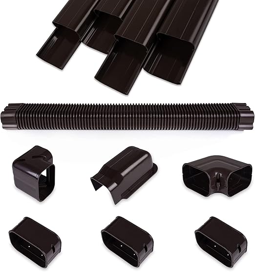 4" 16.5Ft Mini Split PVC Line Set Cover Kit Decorative PVC Line Set Cover Kit for Central AC & Heat Pumps Systems Tubing Cover(16.5Ft,Brown)