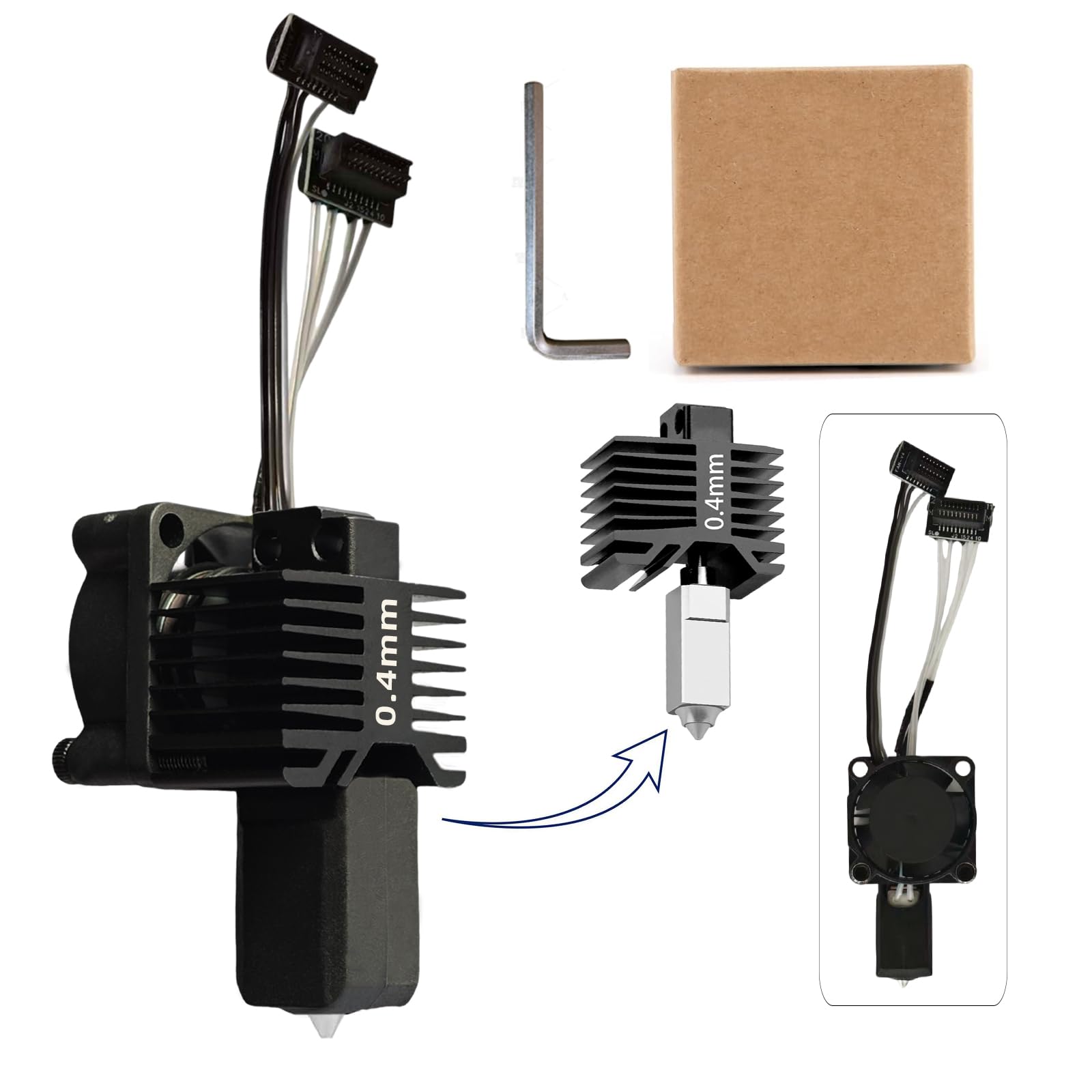 Photo 1 of Original Bambuu Lab P1P P1S Hotend Complete Kit, 0.4MM Hardened Steel Nozzle Full Assembly with Fan, Ceramic Heater, Nozzle, Thermistor, Extruder Heating Block Replacement for Bambu Lab P1 3D Printer