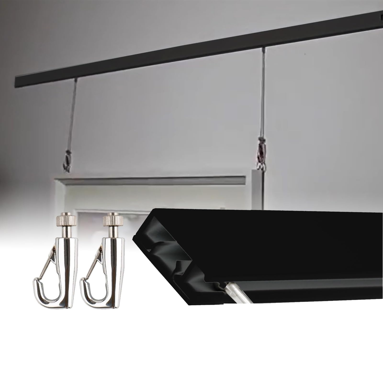 Tiras para Colgar Cuadros En La Pared, Kit con Cable De Acero, Longitud del Riel: 0,8-1,5 M, Altura: 100-300 Cm, Carga Máxima: 80 Kg, para Paredes De Pósteres Y Pinturas.,1.5m/4.9ft,80cm