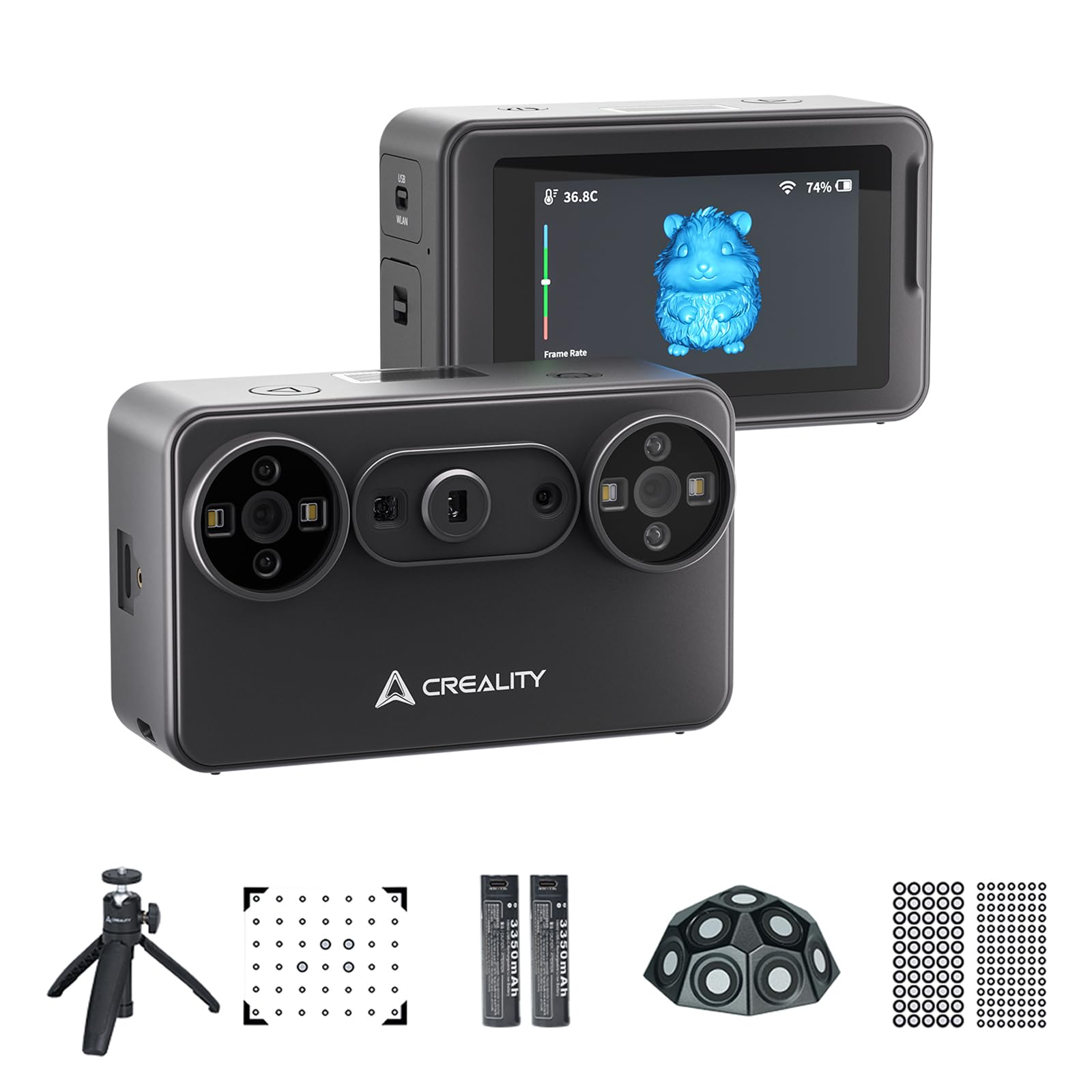 Creality Pika Scanner 3D tascabile con precisione da 0,03 mm, laser blu a 7 linee e luce strutturale IR, 110 fps, wireless, compatibile con smartphone e PC, per stampa 3D e inversa