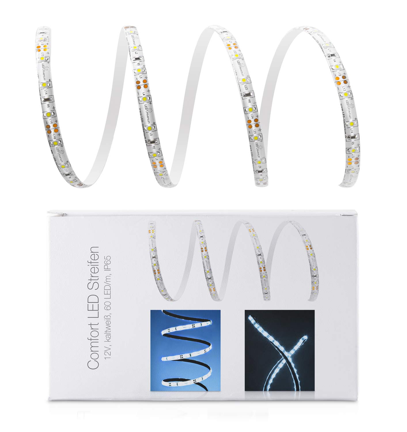 10 Metros kaltweißer tira LED (60 LED/M, IP65) con hembra para conector hueco | DC de conector