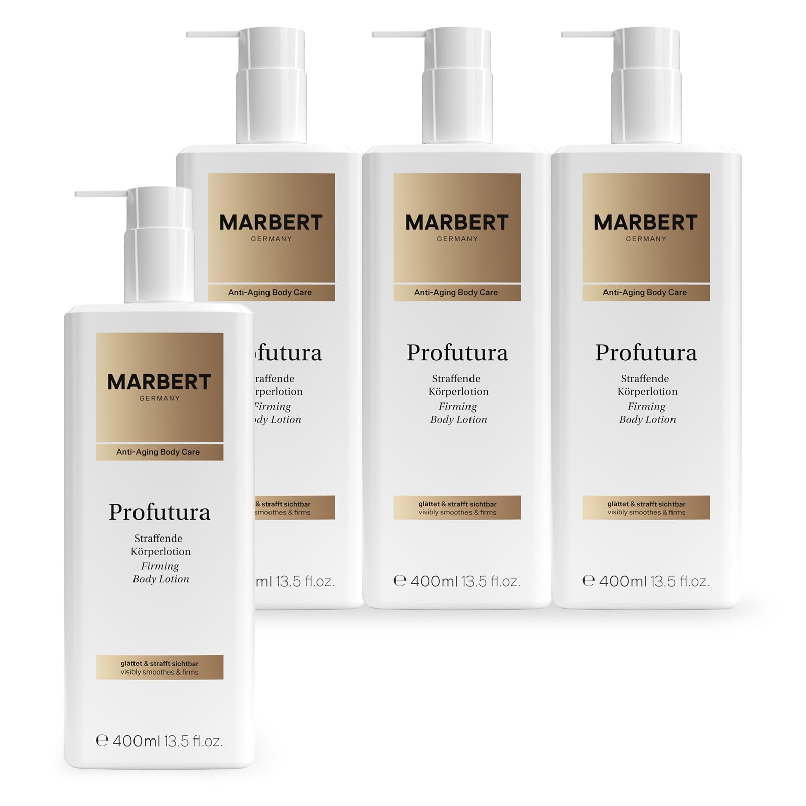 Marbert Profutura Körperlotion 4 x 400 ml – Straffende Pflege mit Koffein & Vitamin B3 – Für glattere, geschmeidige Haut & ein gepflegtes Hautgefühl