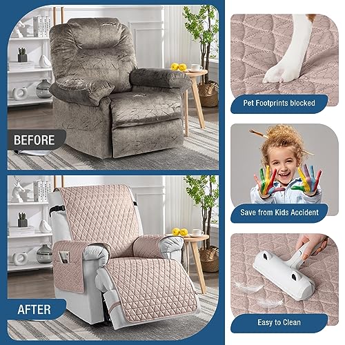 Image of TAOCOCO 100% Waterproof Recliner Chair Covers, Non Slip Recliner Covers that Stay in Place, One-Piece Washable Reclining Chair Cover with Elastic Straps, Peach, Fits 28 inch Seat Width
