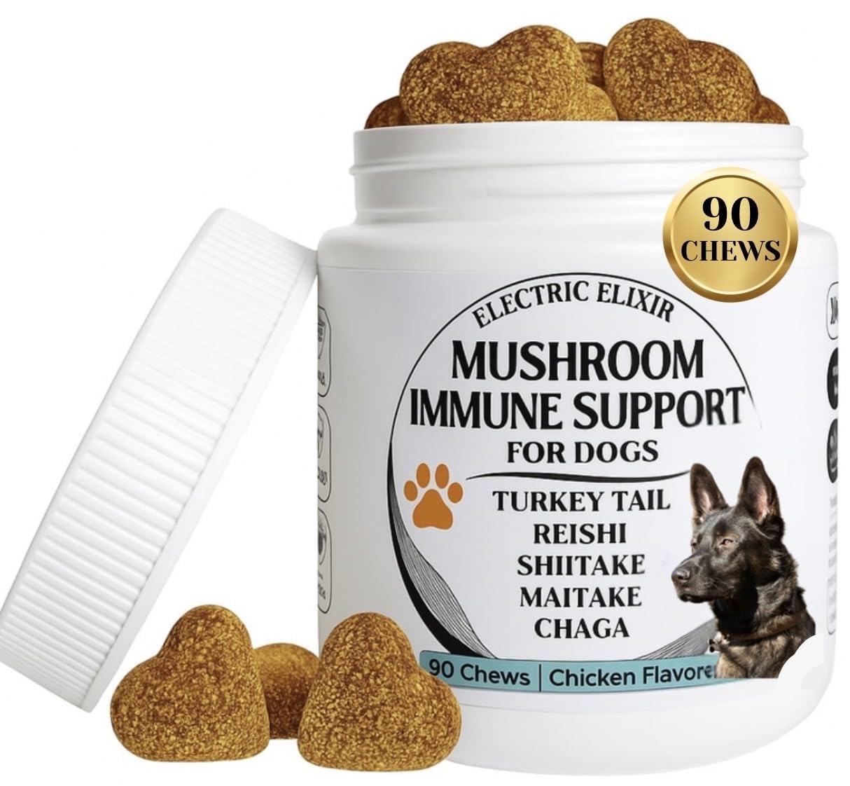 Turkey Tail Mushroom for Dogs - Organic Immune Support Chews - Buddy Health Guard Mushroom Blend - Boosts Immunity, Gut & Joint Health - Natural Chicken Flavor, Grain-Free Supplement - 90 Soft Chews