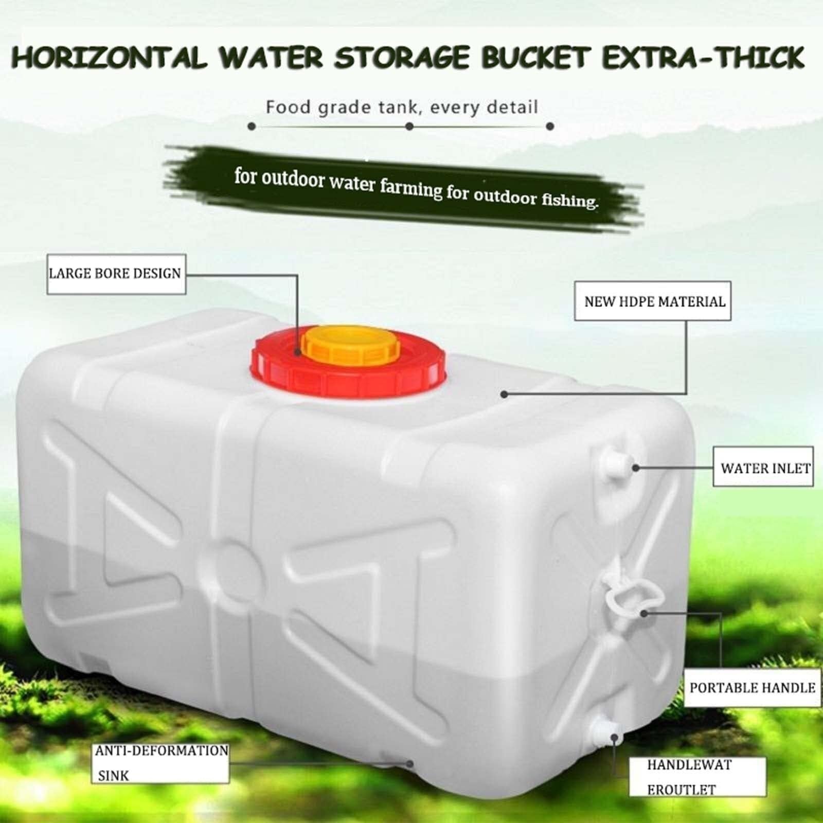 Weißer Horizontaler Haushalts-Kunststofftank, 50L/80L/110L/160L/200L/310L/420L Kunststoffeimer for Camping-Wasserbehälter, Mit Deckel Und Ventilen