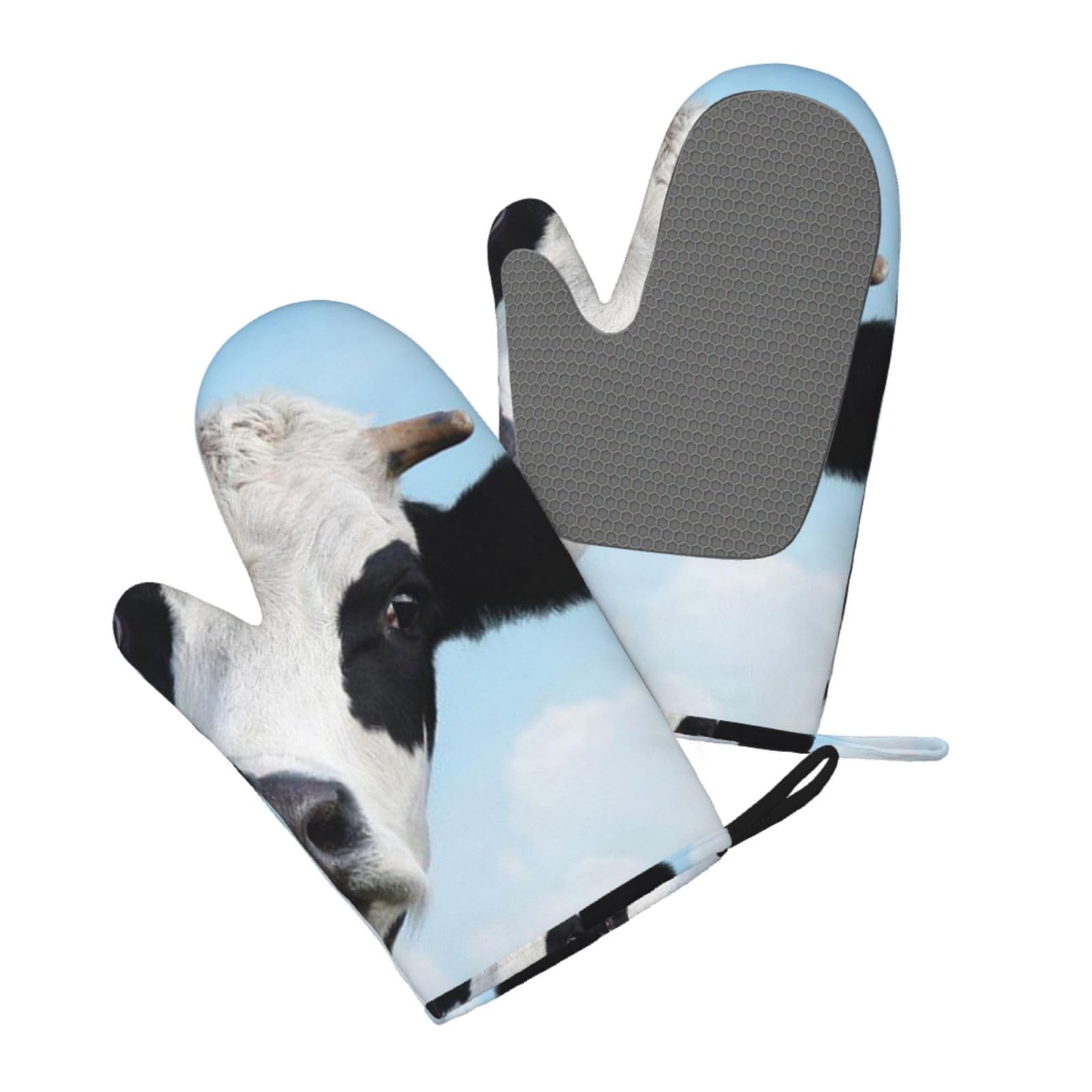 Aqrjlpo Women's Cow Patterns Silicone Oven Mitts Set 2Pcs, Printed Heat Resistant Non-Slip Silicone Oven Gloves For Kitchen Cooking Baking Microwave
