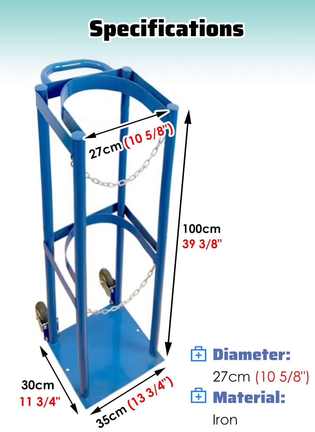Carro Bombona Butano Carretilla de Transporte de Oxígeno Médico con Ruedas, Cadena y Asa Ajustables, Portador Portátil de Una Botella de Gas CO2 para Clínicas Domésticas, Fácil de Maniobrar(Blue,L)