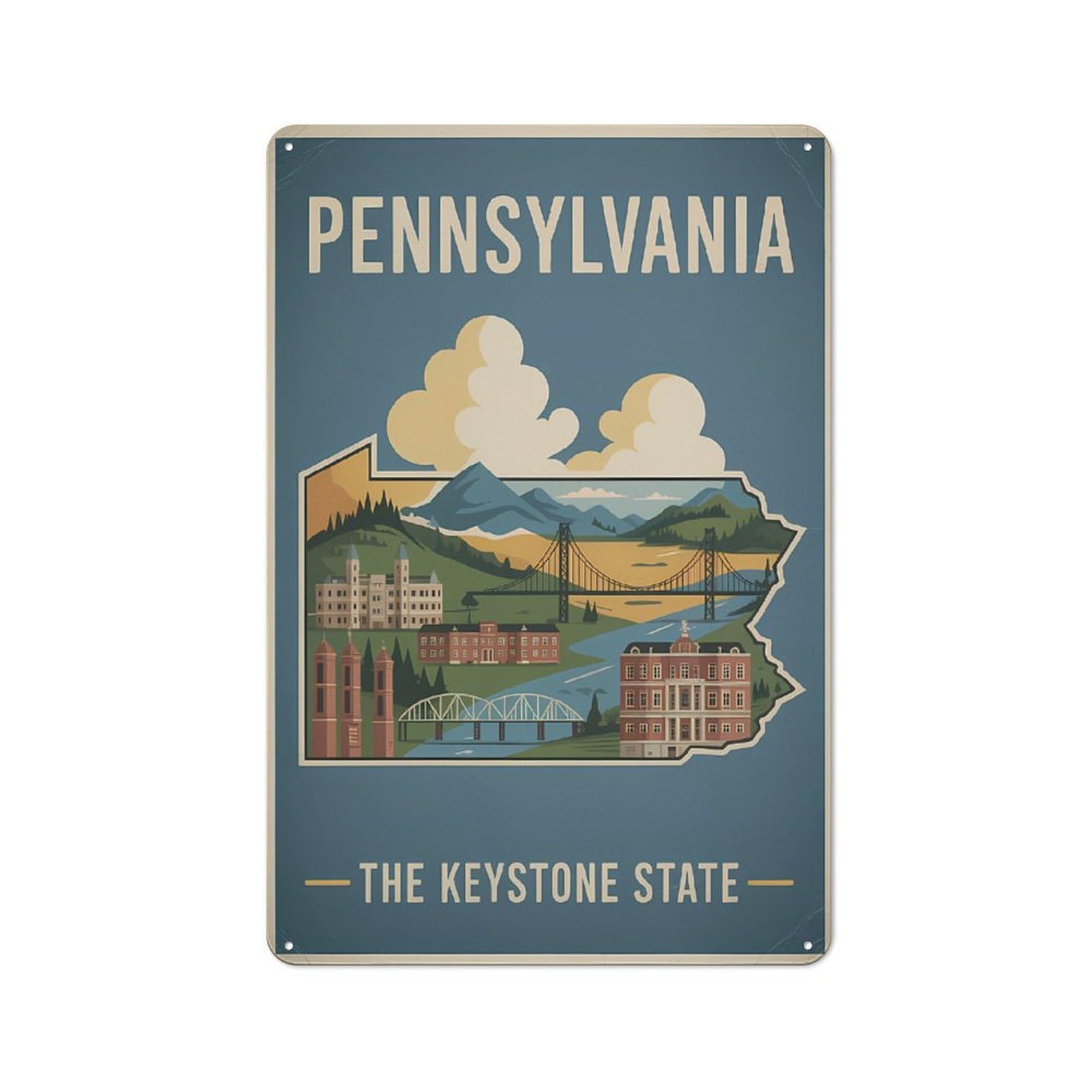 Creative Pennsylvania Travel Tin Sign 30x20cm, Study Room Decor for Workspace, Cafe, Shop Or Desk Area