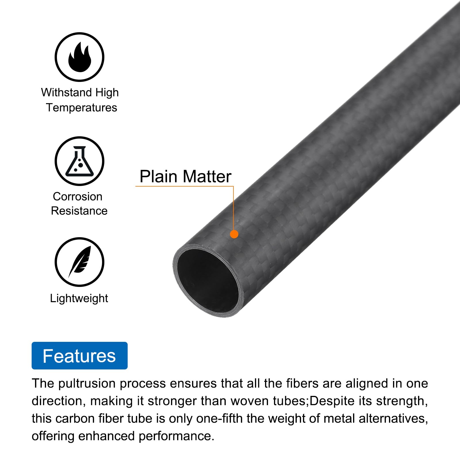 QUARKZMAN 1Pcs Tube En Fibre De Carbone 12 X 14 X 420Mm Surface Mate Rod 3K Enroulé Naturel Carbone Tubage Rond Pour Avion Rc Multicoptère Quadcoptère