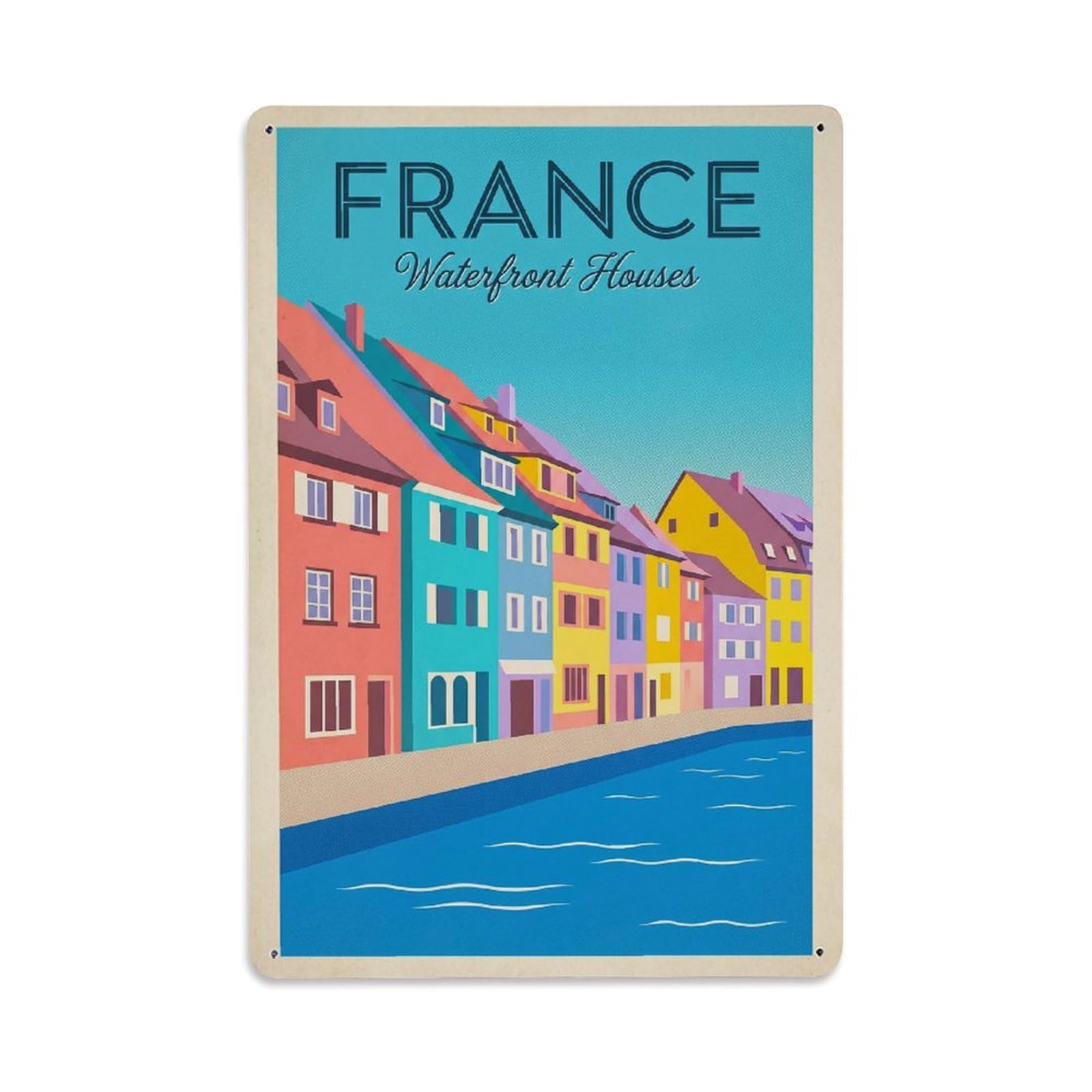 Gead 8X12inch Style Vintage Travel France Waterfront Metal Tin Sign