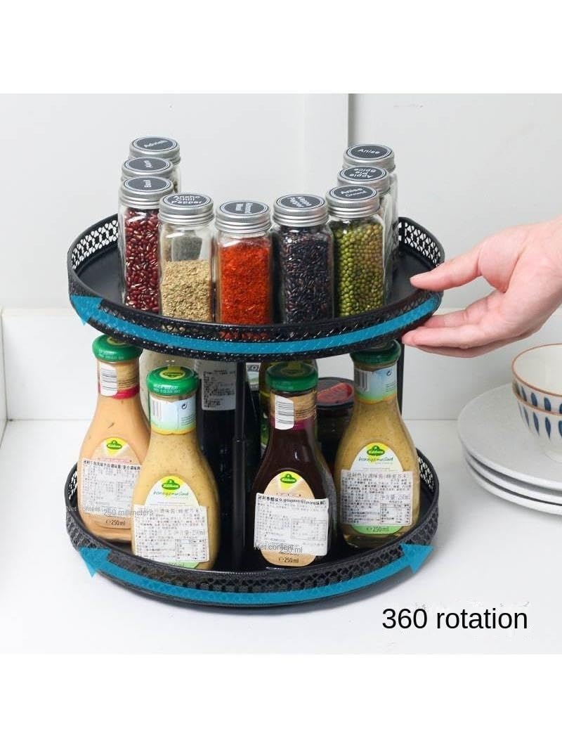 Organizador de especias giratorio de 2 niveles de metal para armario y despensa, soporte para especias, ideal para encimera de cocina y almacenamiento de estantes