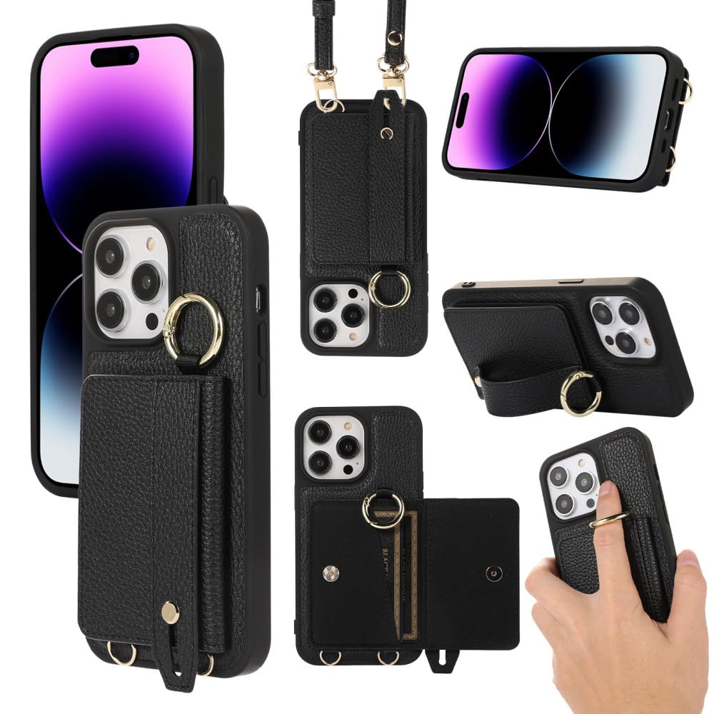 Étui de téléphone en cuir avec dragonne pour iPhone 14 Plus et 13 Pro Max - 5