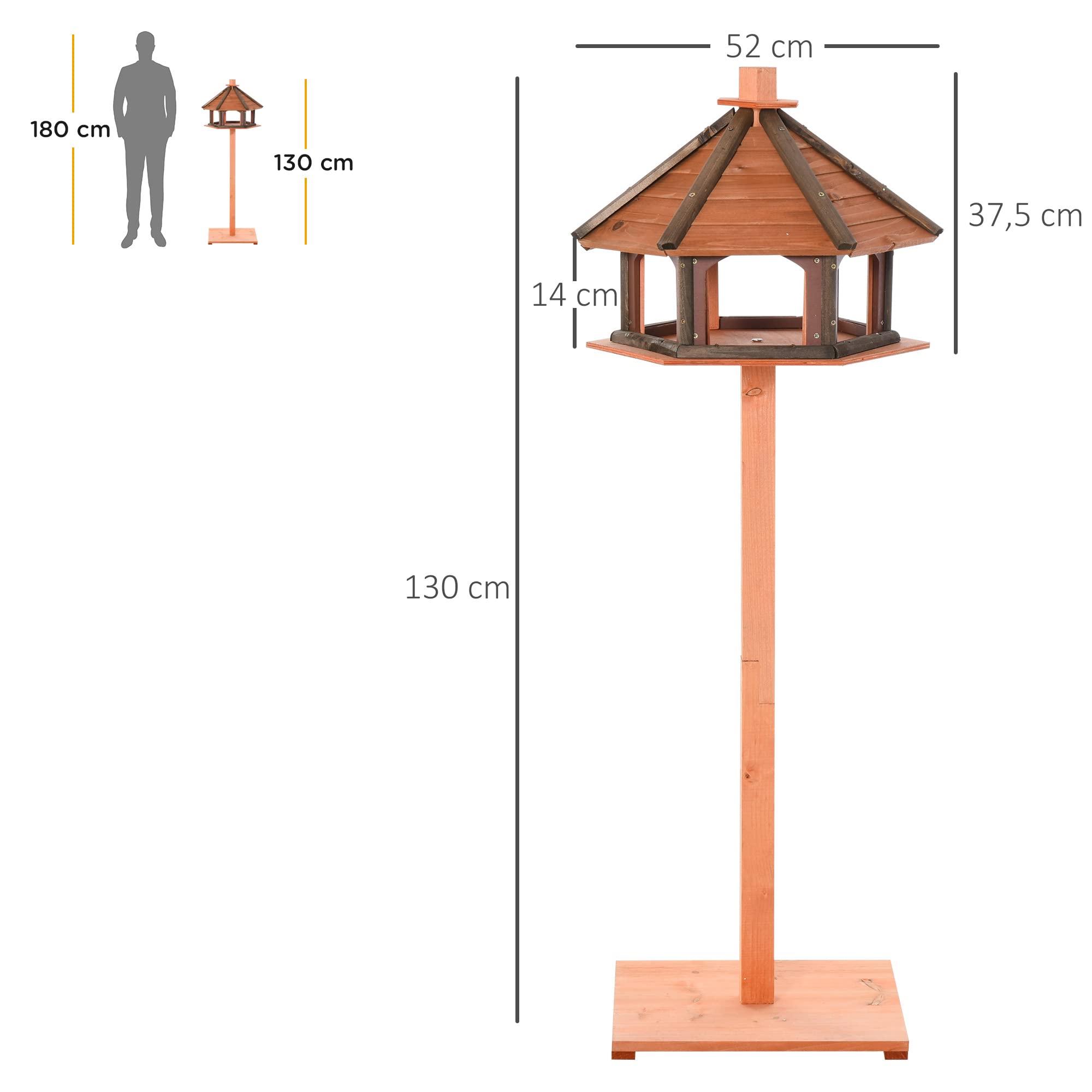 PawHut domek dla ptaków drewniany stojak dla ptaków karmnik dla ptaków z wodoodpornym dachem na zewnątrz naturalny Ø 52 x wys. 130 cm
