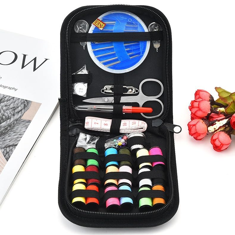 Kit de costura, 96 piezas de suministros de costura premium con funda con cremallera, mini accesorios de costura para viajes, hogar, bricolaje, principiantes, emergencias, niños y camping