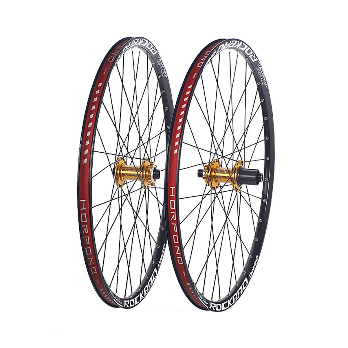 ZXGSXIOU 24in/26in/27.5in/29in Mountain Bike Wheelset Alu Alloy Double Layer Rims Thru-Axle Front And Rear Wheels 32H Disc Brake Hubs For 7-11 Speed Cassette(Gold,29'')