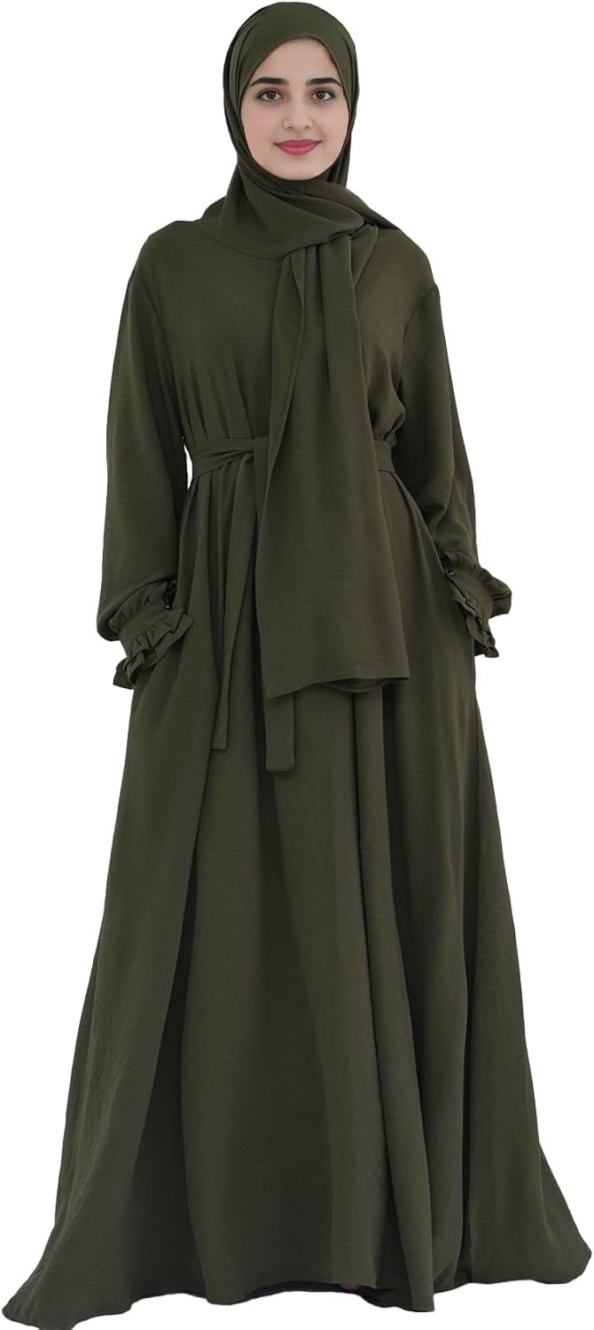 Abaya Muslim Dress Women Prayer Dress Long Sleeve Loose Maxi Modest Islamic Clothes with Hijab Scarf
