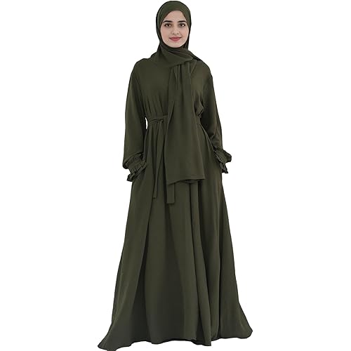 Abaya Muslim Dress Women Prayer Dress Long Sleeve Loose Maxi Modest Islamic Clothes with Hijab Scarf