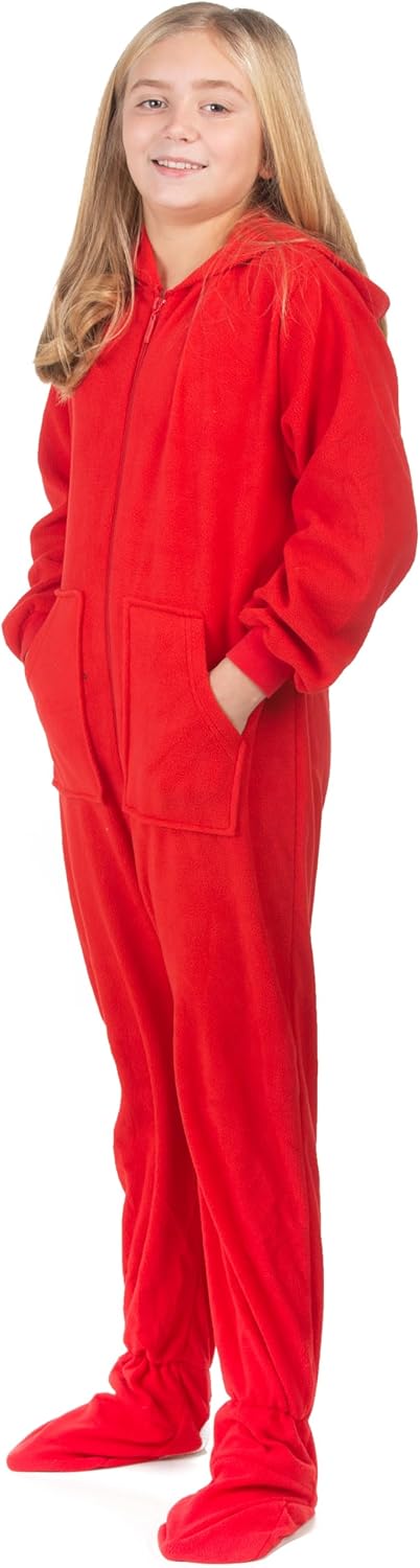 Hoodie Footed Onesie Red Fleece Footed Pajamas for Boys & Girls - Image 4