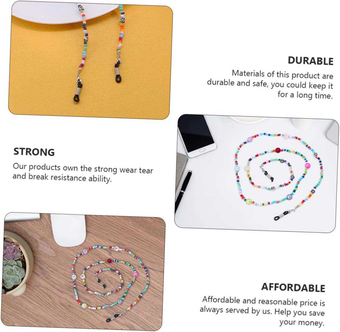 Beaded Rose Metal Eyeglass Chain Anti Lost Eyeglass Lanyard Portable Glasses Strap for Women Sunglasses Holder Safety Eyewear Retainer