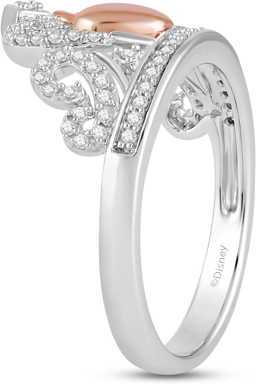Jewelili Enchanted Disney Fine Jewelry 14K Rose Gold over Sterling Silver with 1/4 CTTW Diamond Snow White Ring