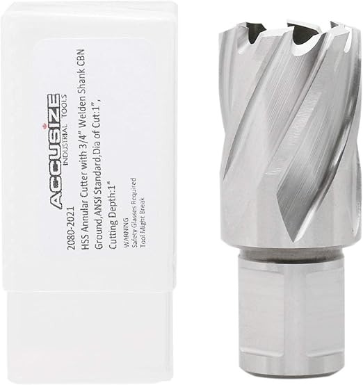 Accusize Industrial Tools Hss Annular Cutter, 1'' Diameter by 1'' Depth with 3/4'' Weldon Shank, Ansi Standard, 2080-2021